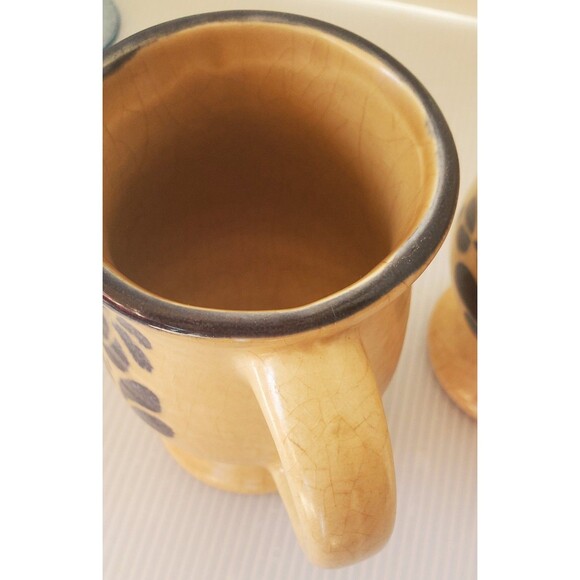 Vintage Pfaltzgraff Folk Art 10 Oz Footed Grandmug Set Of 3 Beige Blue USA - Picture 16 of 16